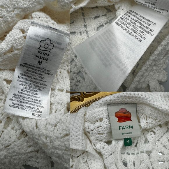 🆕 FARM Rio 🧿 NWOT White Semisheer Floral Button-Up Crochet Cover-Up Dress, M - Picture 15 of 15